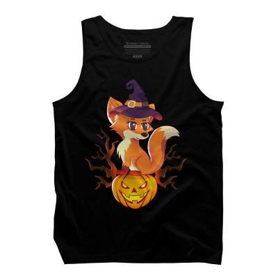 Men's Design By Humans Cute Witch Fox With Jack O Lantern Halloween Shirt By thebeardstudio Tank Top