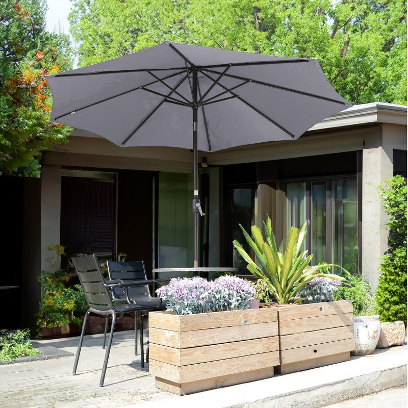9-Foot Patio Umbrella - Easy Crank Outdoor Table Umbrella with Steel Ribs and Aluminum Pole for Deck, Porch, Backyard, or Pool by Nature Spring (Gray), 5 of 8