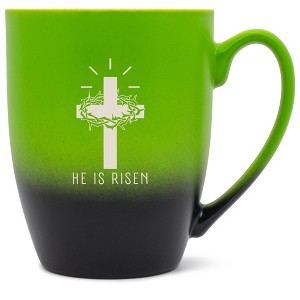 Elanze Designs He Is Risen Crown of Thorns Cross 12 Ounce Ceramic Laser-Etched Engraved Drinkware Mug, Green and Black Ombre - 1 of 4