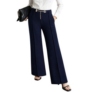 women's navy blue dress pants Flat Front Tapered for Tall Women in True 6 / Tall / True Navy Dark and neutral Ellie Wide Leg Pants -