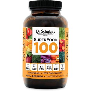 Dr. Schulze's Superfood 100: Daily Nutrition & Energy - Gluten-Free, Non-GMO, Vegan - 270 Tabs - 1 of 4