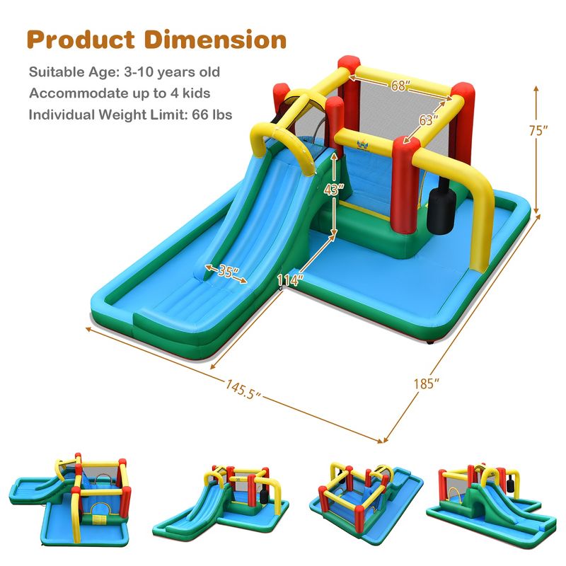 Inflatable Slide Water Park Climbing Bouncer Bounce House w/Tunnel & 735W Blower, 2 of 13