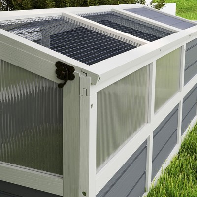 Gray and White Wooden Outdoor Tortoise House with Sun Panel Windows