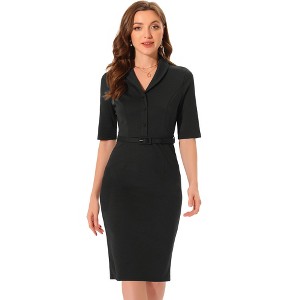Allegra K Wome's Shawl Collar Half Sleeve Business Casual Dress - 1 of 4