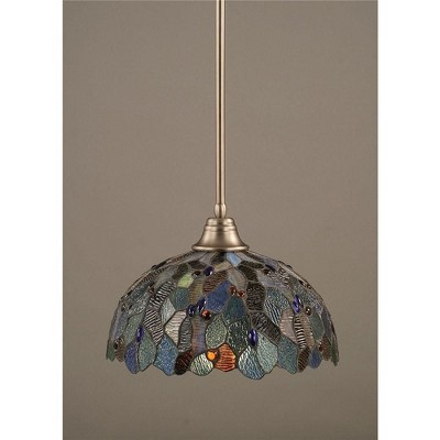 Toltec Lighting Any 1 - Light Pendant in  Brushed Nickel with 16" Blue Mosaic Art Glass Shade