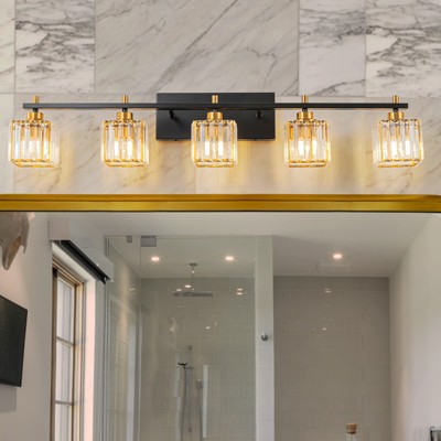 LLHZSY 3/4/5-Lights Modern Dimmable Glam Crystal Bathroom Vanity Lights-Black Gold