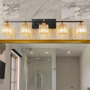LLHZSY 3/4/5-Lights Modern Dimmable Glam Crystal Bathroom Vanity Lights-Black Gold - 1 of 4