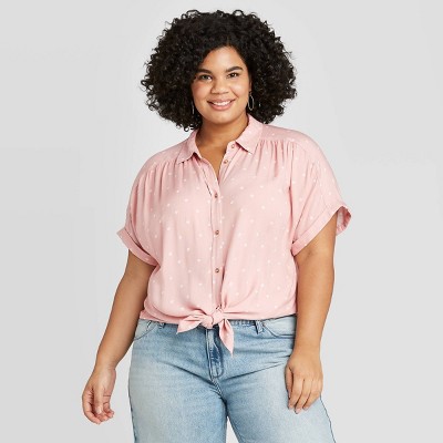 women's plus size short sleeve button up shirts