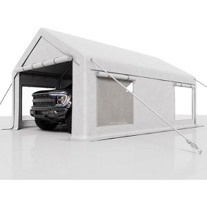 13x20 Ft Heavy-Duty Carport with 220g PE Tarp, Featuring 2 Roll-Up Doors, 4 Ventilation Windows, and 8 Sandbags, Ideal Shelter for Boats and Tractors - 1 of 4