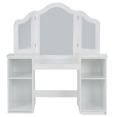Tangkula Children's Dressing Table Kid Size Vanity Mirror Unit w/ Tri-folding Mirror & Removable Top White