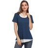 YESFASHION Women's Short Sleeve Contrast Collared Shirts Patchwork Work Blouse Tunics Tops - 4 of 4
