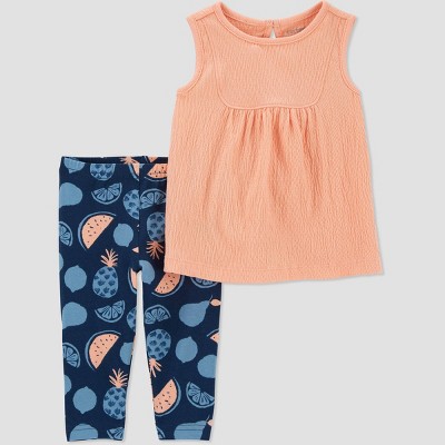 Image of Carter's Just One You® Baby Girls' Melon Top and Bottom Set - Blue/Orange 3M