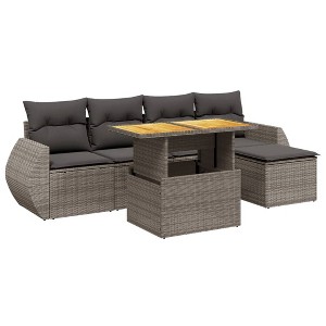 vidaXL Garden Sofa Set Grey PE rattan, powder-coated steel Large - 1 of 4