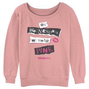 Junior's Women Mean Girls On Wednesdays We Wear Pink Burn Book Quote Sweatshirt - 1 of 3