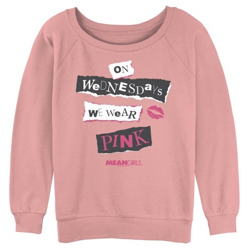 Junior s Women Mean Girls On Wednesdays We Wear Pink Burn Book Quote Sweatshirt Desert Pink X Large