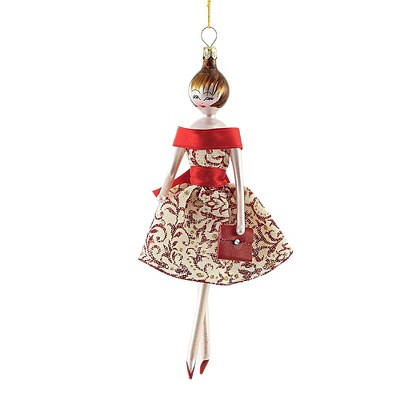 Italian Ornaments 6.75" Kylie In Red & White Dress Ornament Italian Diva Couture  -  Tree Ornaments