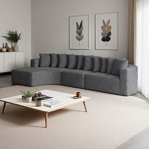 131.1" Chenille L-Shaped Modular Curved Sectional Sofa with Left Chaise, 10 Pillows - 1 of 4