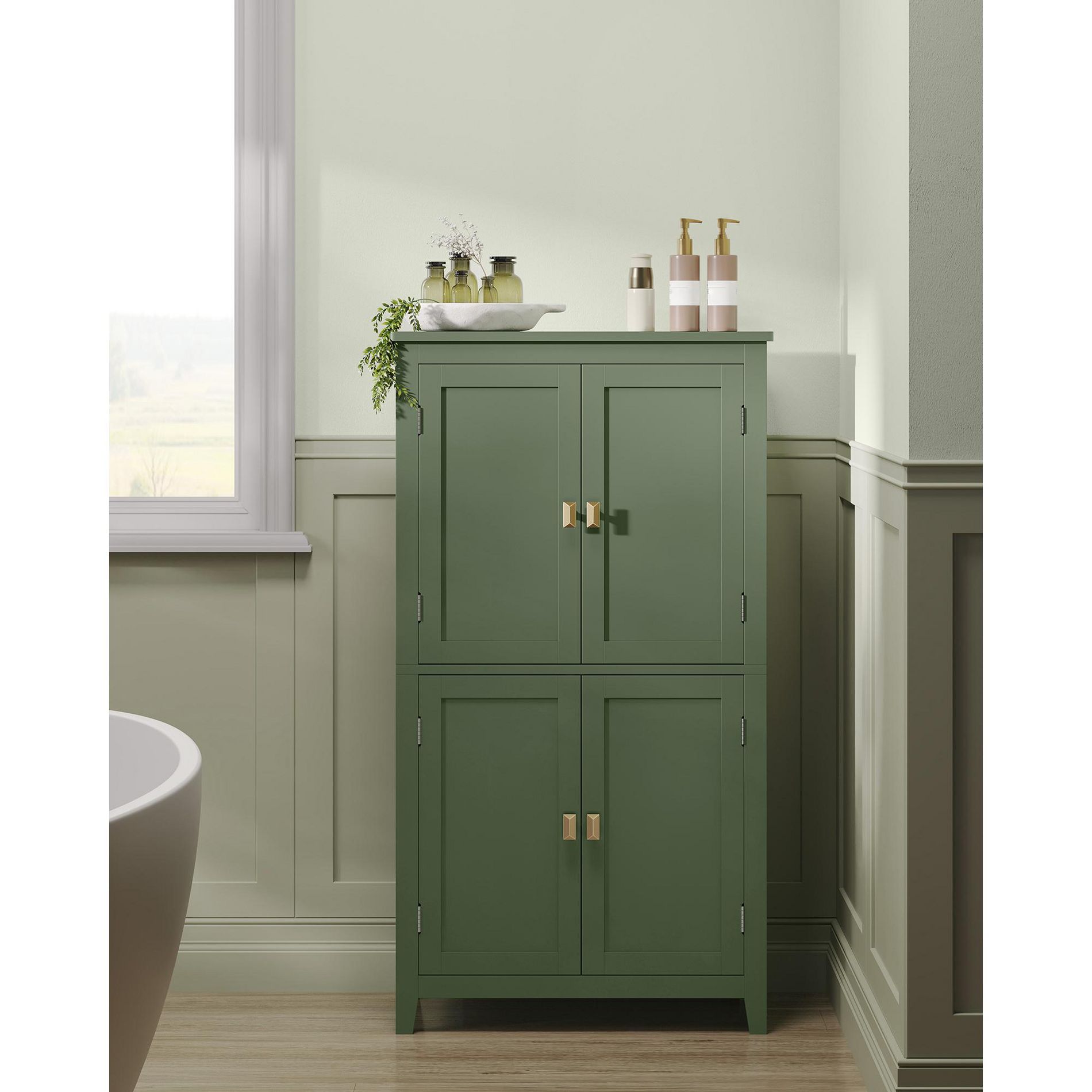 VASAGLE Floor Storage Cabinet, Storage Unit, Freestanding Cabinet, Adjustable Shelves, 11.8 x 23.6 x 43.3 Inches, Forest Green