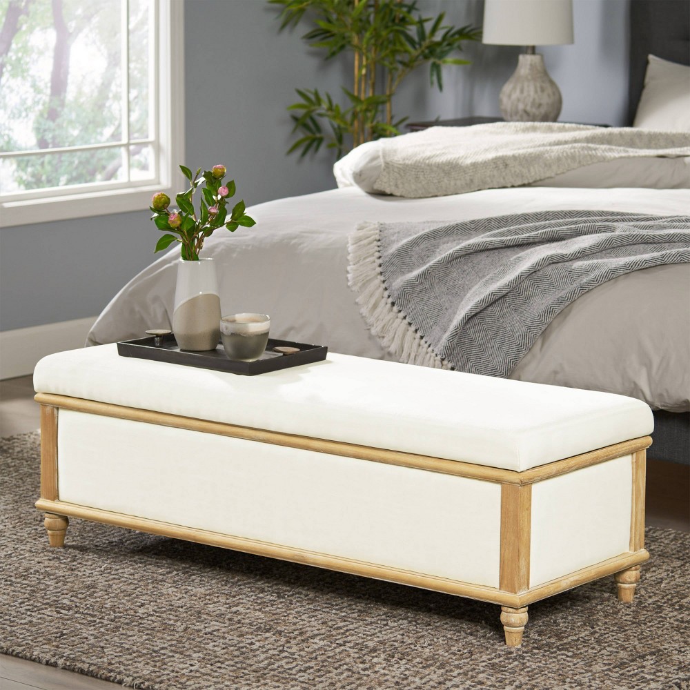 Photos - Pouffe / Bench Christopher Knight Home Abilene Storage Ottoman - Beige: Linen Upholstered, Wood Frame, Rectangular Shape, 250lbs Capacity