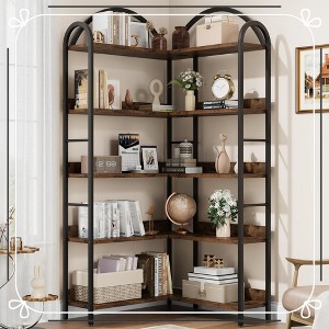 5-Tier Open Arched Corner Bookshelf - 68.5" Tall Display Racks Geometric Open Storage Shelf - 1 of 4