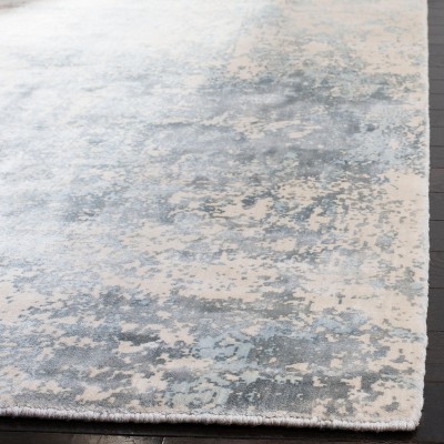 Hand-Knotted Blue and Gray Wool Abstract Area Rug, 10' x 14'