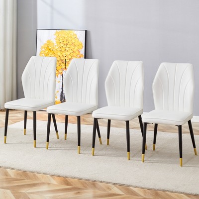 FURNIinspire Dining Chairs A set of 4 PU Comfort modern Dining Chairs, black Metal Legs Dining Chairs For Kitchen, White, 18"*18"*37"