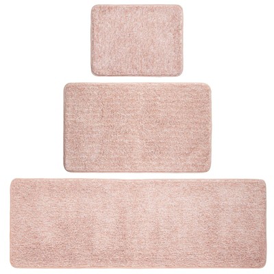 mDesign Spa Rug for Bathroom, Varied Sizes, Set of 3 - Heather Light Pink