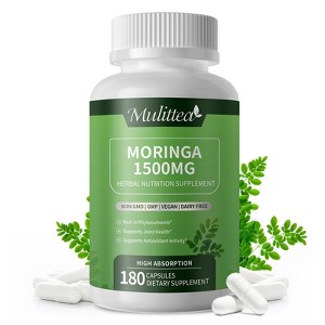 Mulittea Moringa Oleifera 1500 mg | 180 Powder Capsules for Men and Women | 90 Servings - 1 of 4