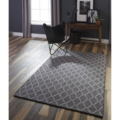 Charcoal Geometric Tufted Wool-Viscose 24"x36" Handmade Rug