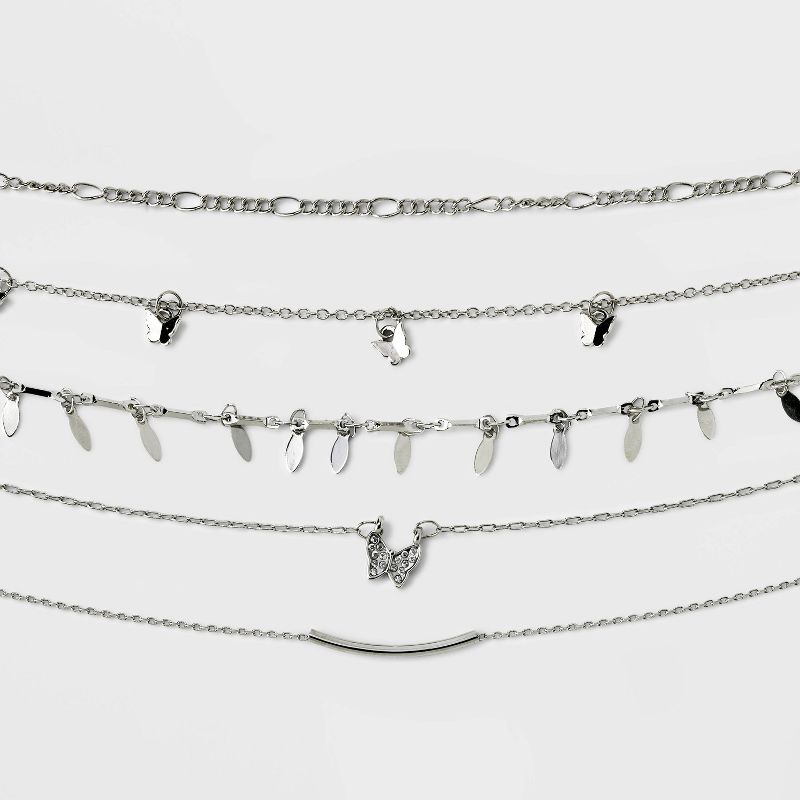 Butterfly Choker Necklace Set 5pc - Wild Fable&#8482; Silver, 1 of 5