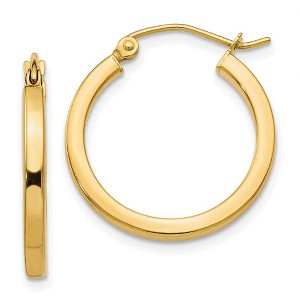 Black Bow Jewelry 2mm, 14k Yellow Gold, Polished Square Tube Hoops, 20mm (3/4 Inch) - 1 of 4