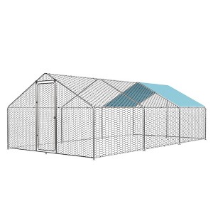 Large Metal Chicken Coop, Walk-in Poultry Cage with Cover and Lockable Door - 1 of 4