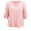 GRACE & GRANDEUR Women's Plus Size Pleated Front V Neck Double Layered 3/4 Ruffle Sleeve Casual Blouses - 4 of 4