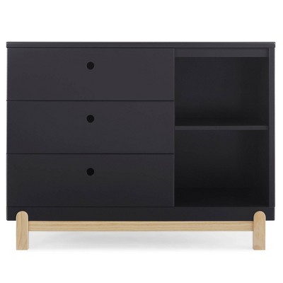 Image of Delta Children Poppy 3 Drawer Dresser with Cubbies - Midnight Gray/Natural