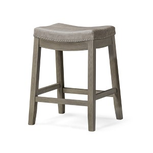 Maven Lane Sophia Backless Counter Stool in Aged Grey Finish with Pebble Grey Vegan Leather - 1 of 4