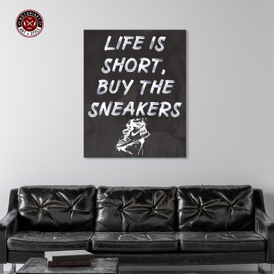 Life is Short Buy the Sneakers Black Canvas Wall Art