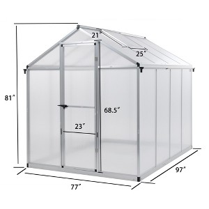Aoodor 6' x 8' Walk-in Greenhouse Polycarbonate Panel Hobby Greenhouses with Aluminum Frame Heavy Duty with 1 Vent Window & Lockable Door - 1 of 4