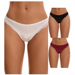 INSPIRE CHIC Women's Satin Silky Hipster Low Waisted Lace Trimmed Briefs 3 Packs - 1 of 4