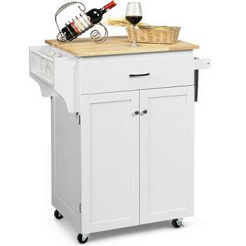 Tangkula Rolling Kitchen Island Utility Kitchen Cart Storage Cabinet Brown/White