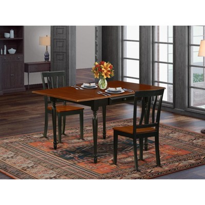 East West Furniture  3Pc Dining Table Set Includes a Wood Dining Table and 2 Kitchen Chairs with Solid Wood Seat Drop Leaf Table with Slat Back Chairs