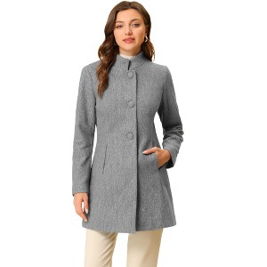 INSPIRE CHIC Women's Winter Stand Collar Single Breasted Mid-thigh Long Overcoat - 1 of 4