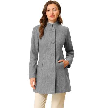 Unique Bargains Women's Winter Overcoat Stand Collar Single Breasted Long  Coat L Khaki
