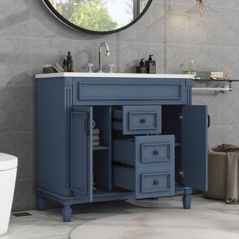 36" Bathroom Vanity with Top Sink, 2 Soft Close Doors and 2 Drawers, Royal Blue - ModernLuxe, 2 of 13