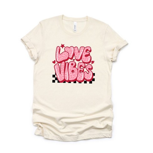 Simply Sage Market Women's Love Vibes Stars Checkered Short Sleeve Graphic  Tee - L - Cream