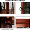 Corner Curio Cabinet with Lights, 2 Fixed And 4 Tempered Glass Shelves, Brass Handles, Mirrored Back, Walnut (E26 light bulb not included) - 2 of 4