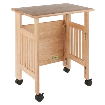 Natural Solid Wood Foldable Printer Cart with Shelves