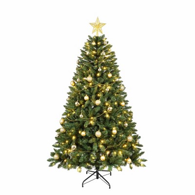 NAYSAYE 6FT Artificial Christmas Tree Full Realistic PVC Needles with Hinged Branches for Holiday Home Decor, Green, 39.4"*39.4"*70.9"