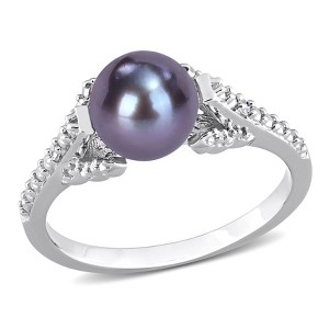 EVERLY JEWELRY |Sterling Silver 0.02 CT TW Diamond 7 - 7.5 MM White Freshwater Cultured Pearl Fashion Ring - 1 of 4