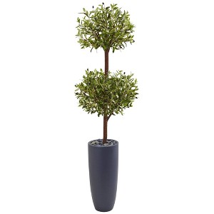 Nearly Natural 6-ft Olive Double Tree in Gray Cylinder Planter - 1 of 1