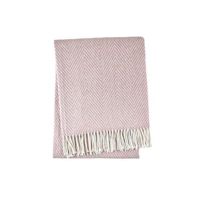 HomeRoots 51" X 67" Pink Cotton Woven Herringbone Throw Blanket with Fringe